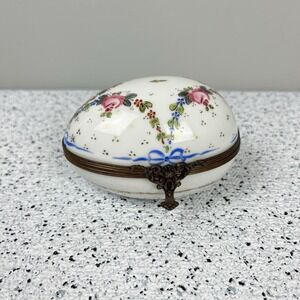 Vintage Limoges France Dumont Porcelain Trinket Box Hand Painted Floral Hinged